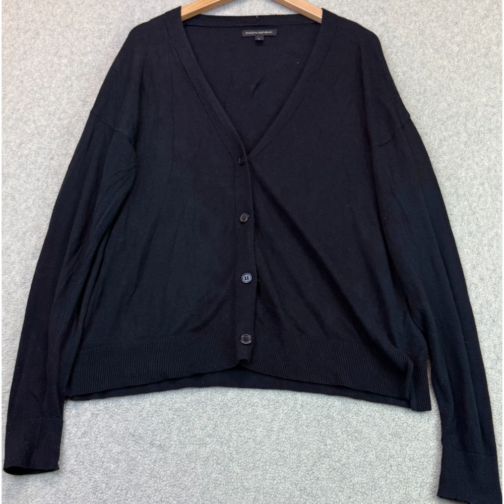 Banana Republic Womens Button-Front Cardigan Sweater Black Knit Classic V-Neck L